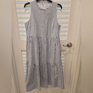 Striped Blue and White J Crew Poplin Tiered Dress
